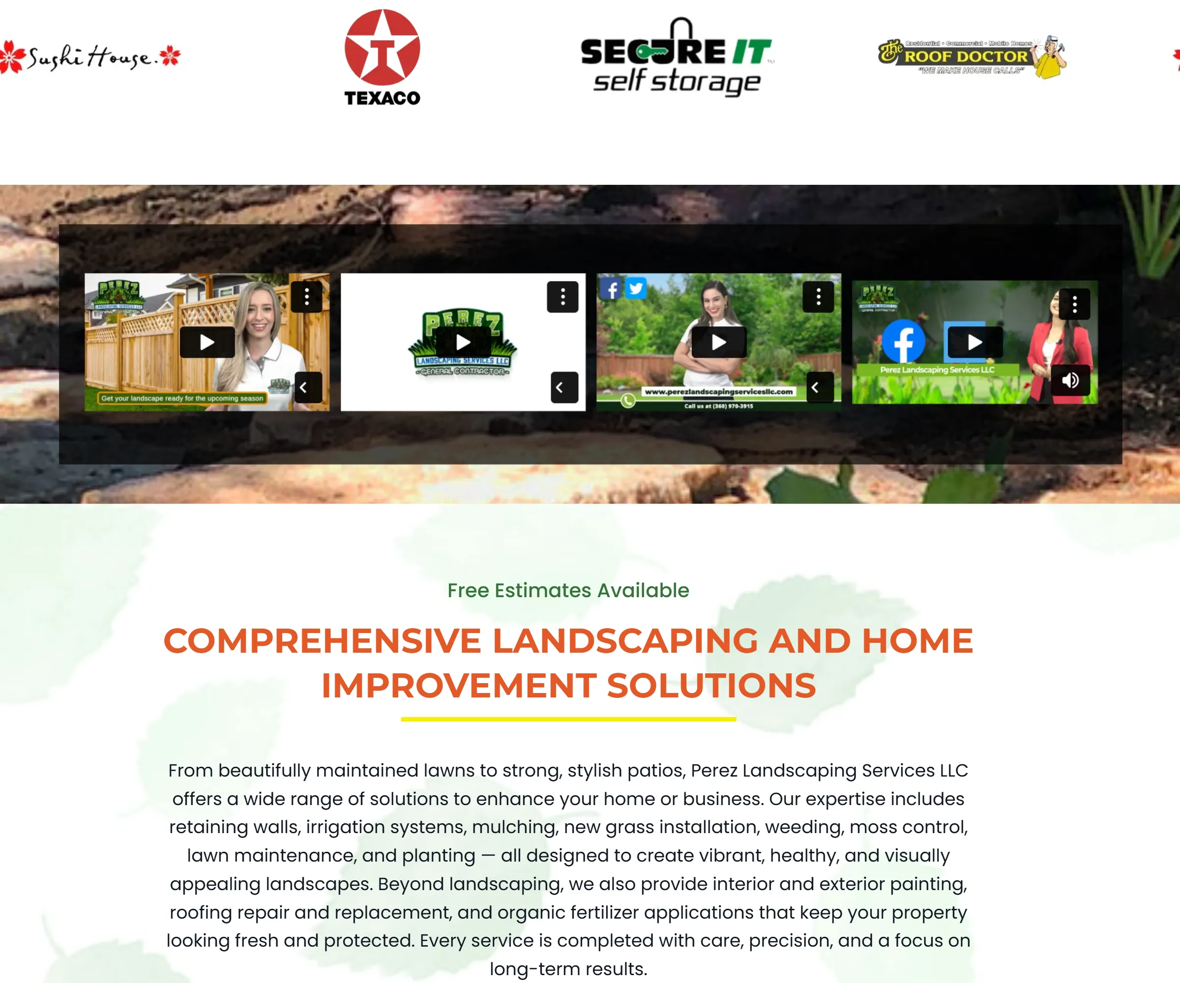 Perez Landscaping services page