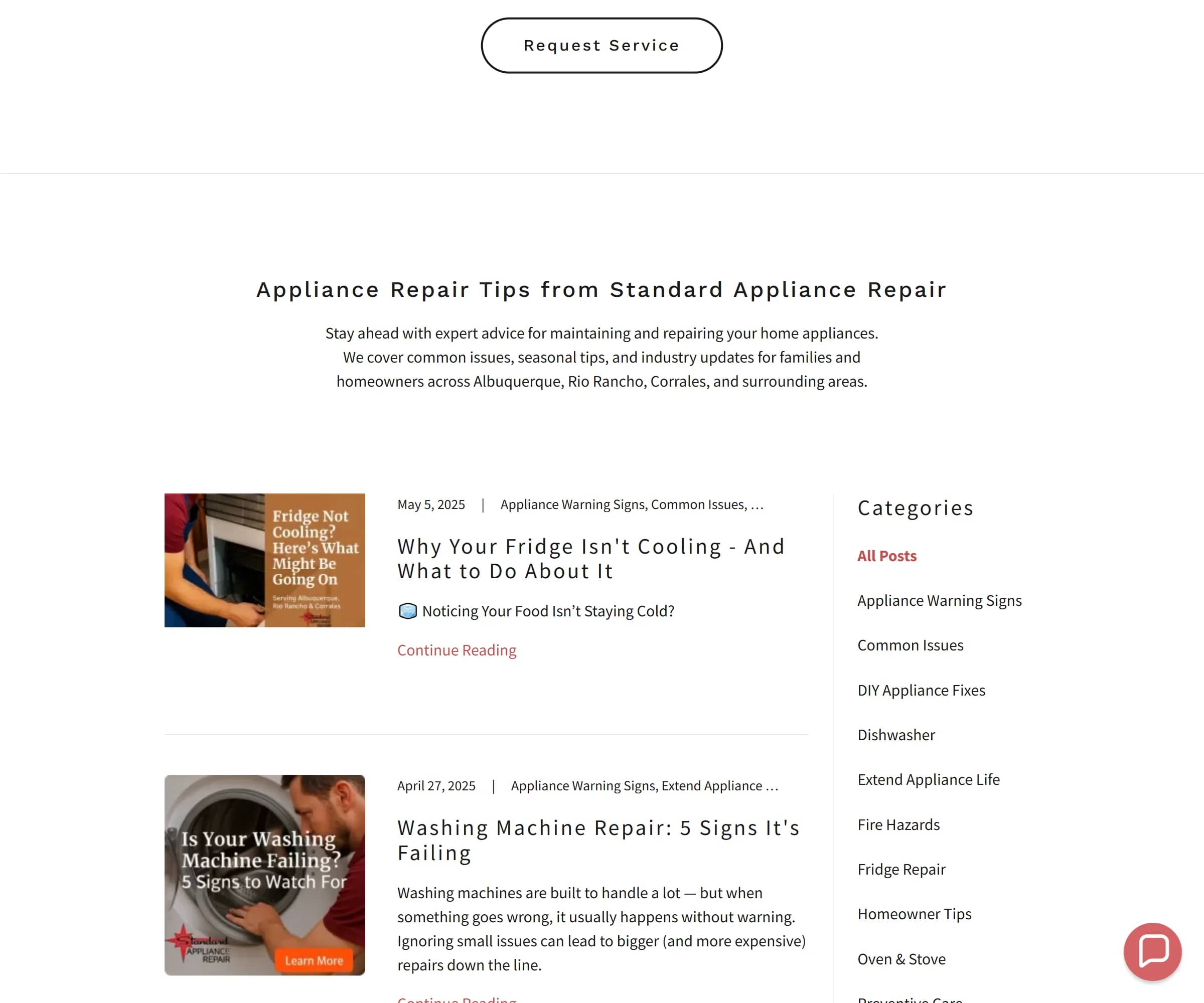 Standard Appliance Repair page