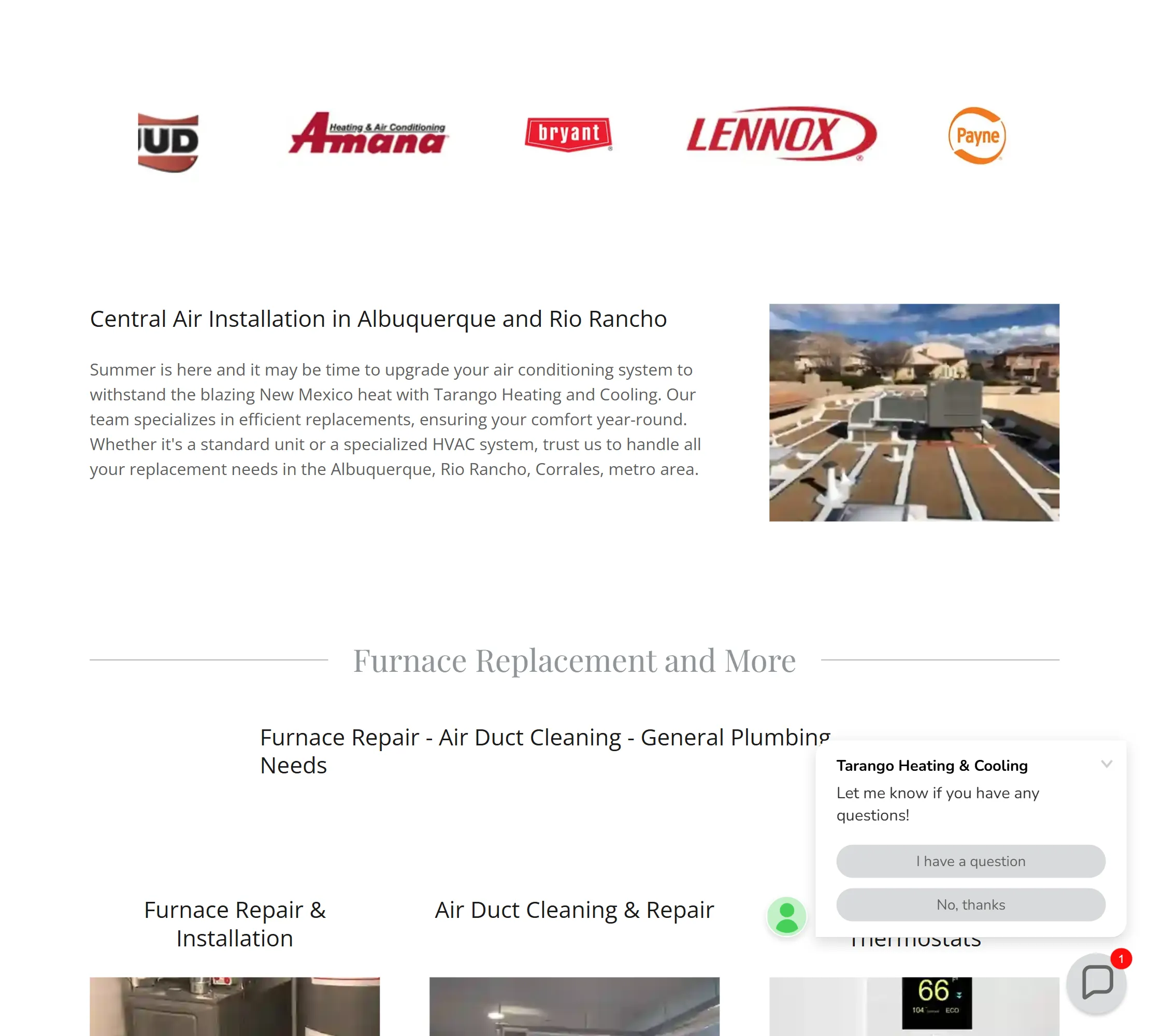 Tarango HVAC services page